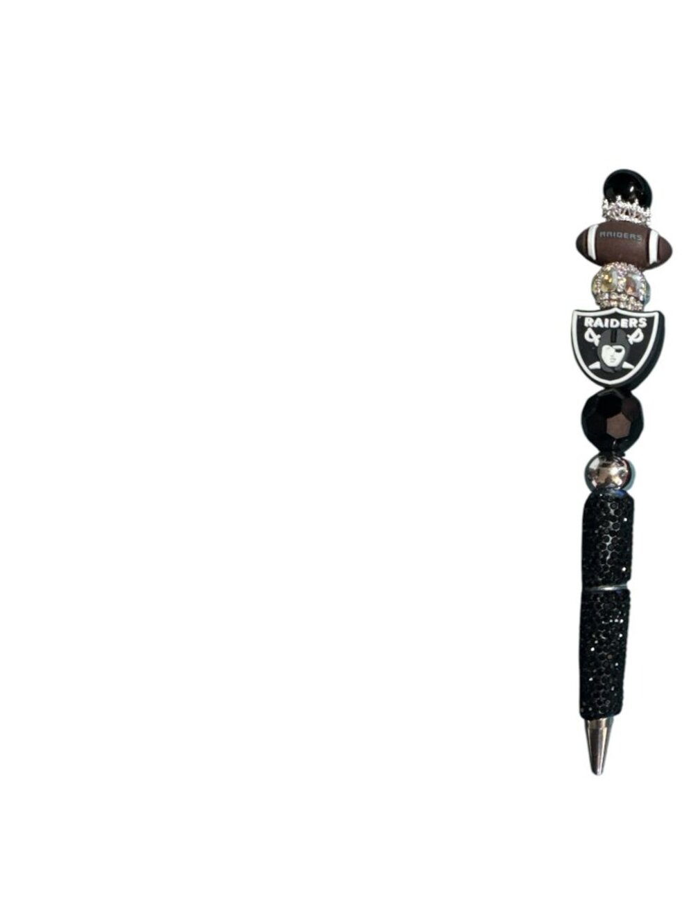 Custom NFL Raiders Beaded Black & Silver Ballpoint Pen With Team Logo Charm